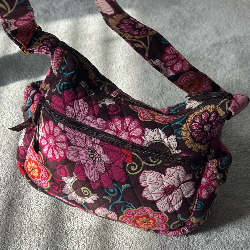 Vera Bradley Quilted Purse Pink and Brown Floral Shoulder Bag